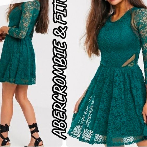 Abercrombie & Fitch Emerald Green Lace Cut out Dress Size Medium - Picture 14 of 14